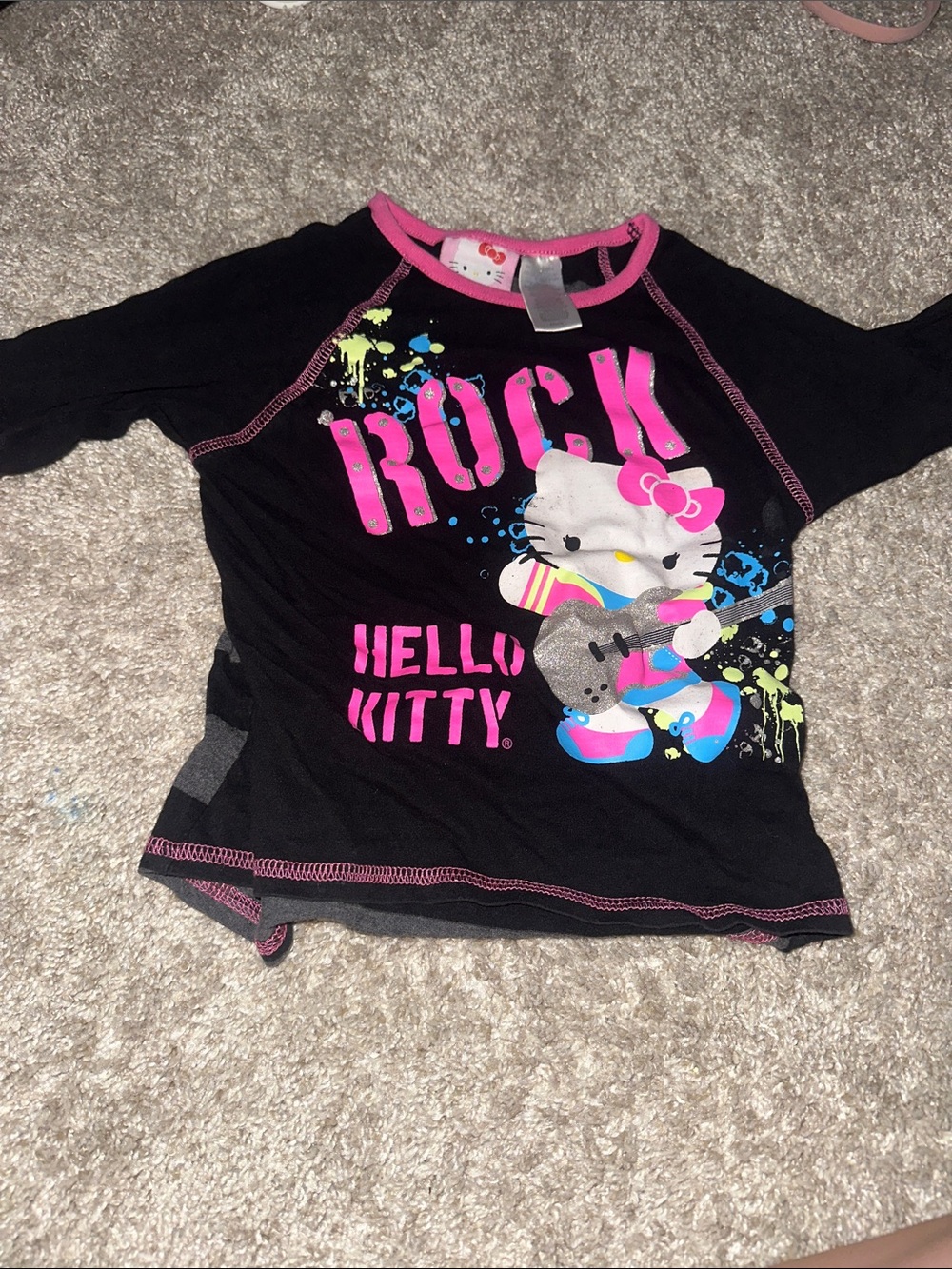 Hello Kitty Black & Pink Graphic 'Rock' Long Sleeve Tee